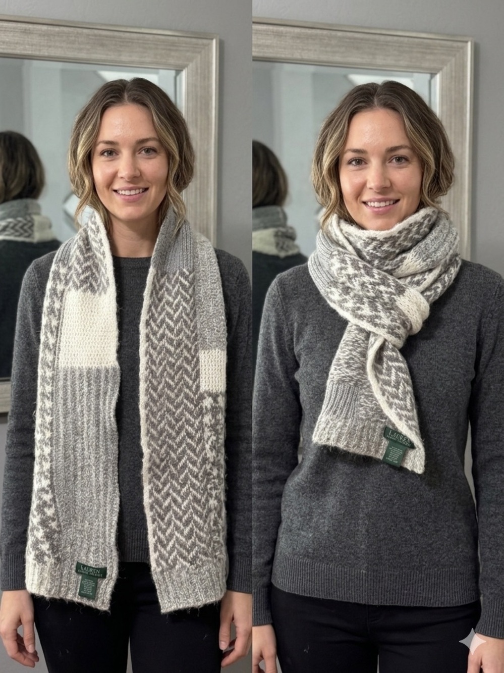 Lauren Ralph Lauren Patchwork Wool Mohair Blend Knit Scarf